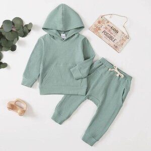 2pcs Baby Boy/Girl Cotton Ribbed Hoodie & Pants Set 6 - 9 Months